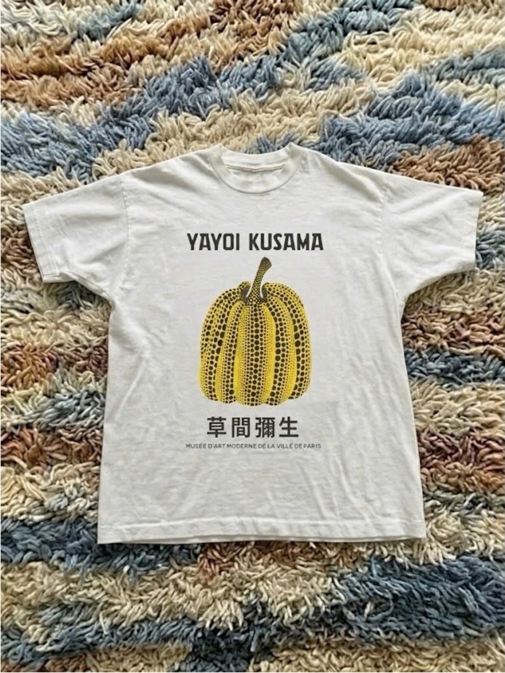 White Tee with Yayoi Kusama Yellow Polka-Dot Pumpkin Graphic